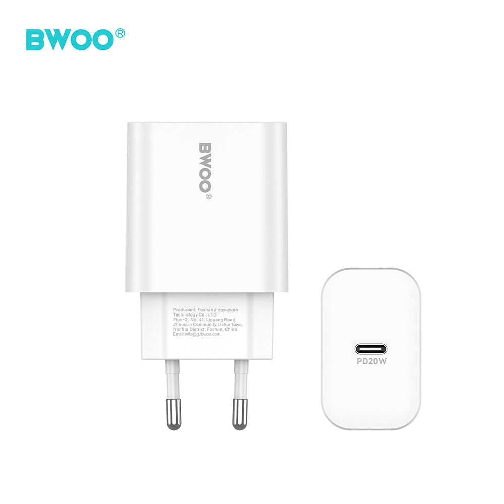 BWOO wall charger CDA233 PD 20W 1x USB-C with USB-C - Lightning cable white
