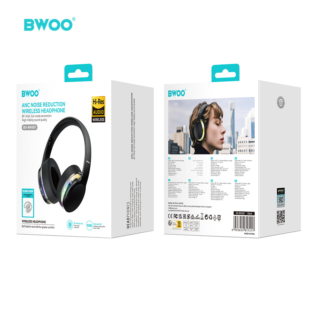 Casque Audio Sans-fil BWOO BW587 — Réduction Bruit Active, 10h d'autonomie