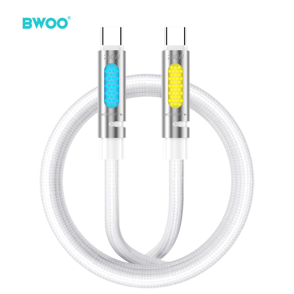 BWOO 240W Super Fast Charging Data Cable With RGB Light White X325C-C