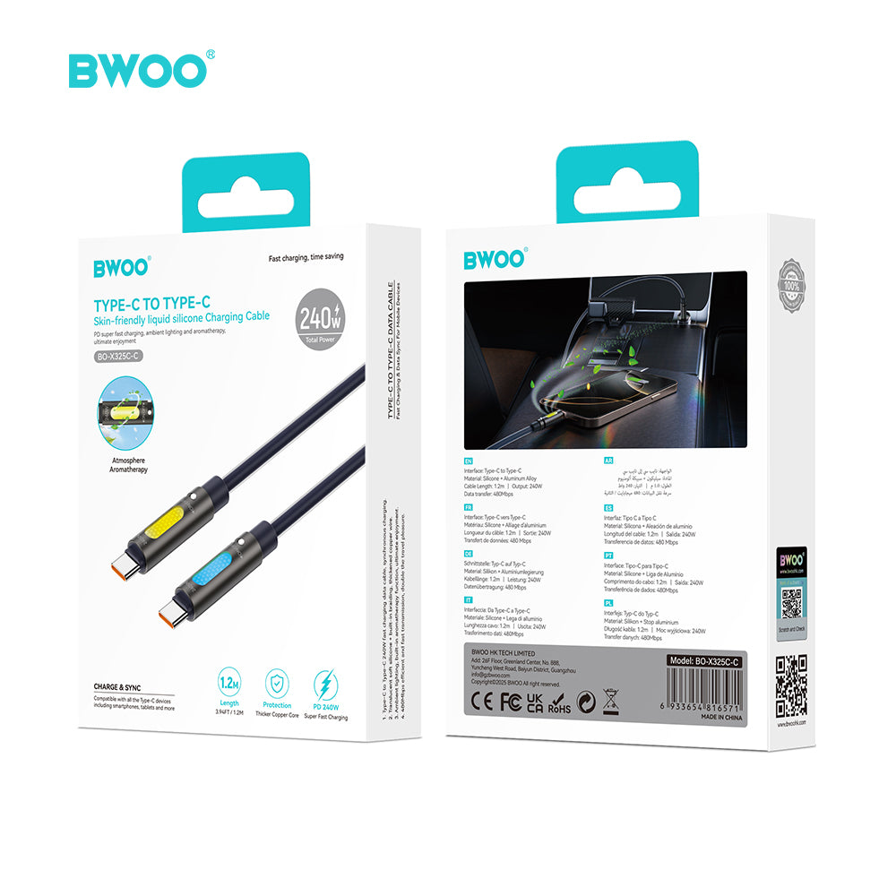 BWOO 240W Type C to Type C Data scented Cable With RGB Lighting Black X325C-C