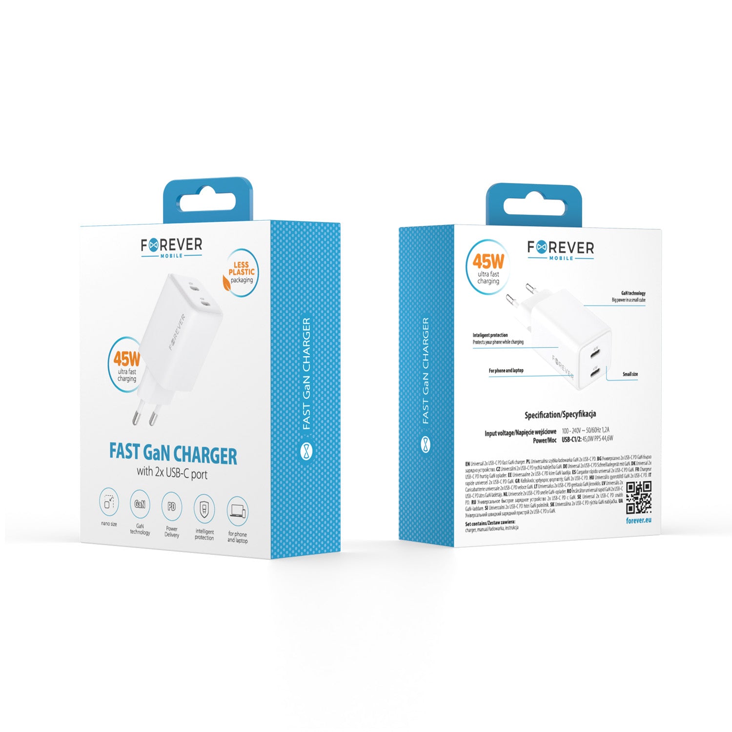 Chargeur Forever TC-08 45W 2x USB-C — GaN PD
