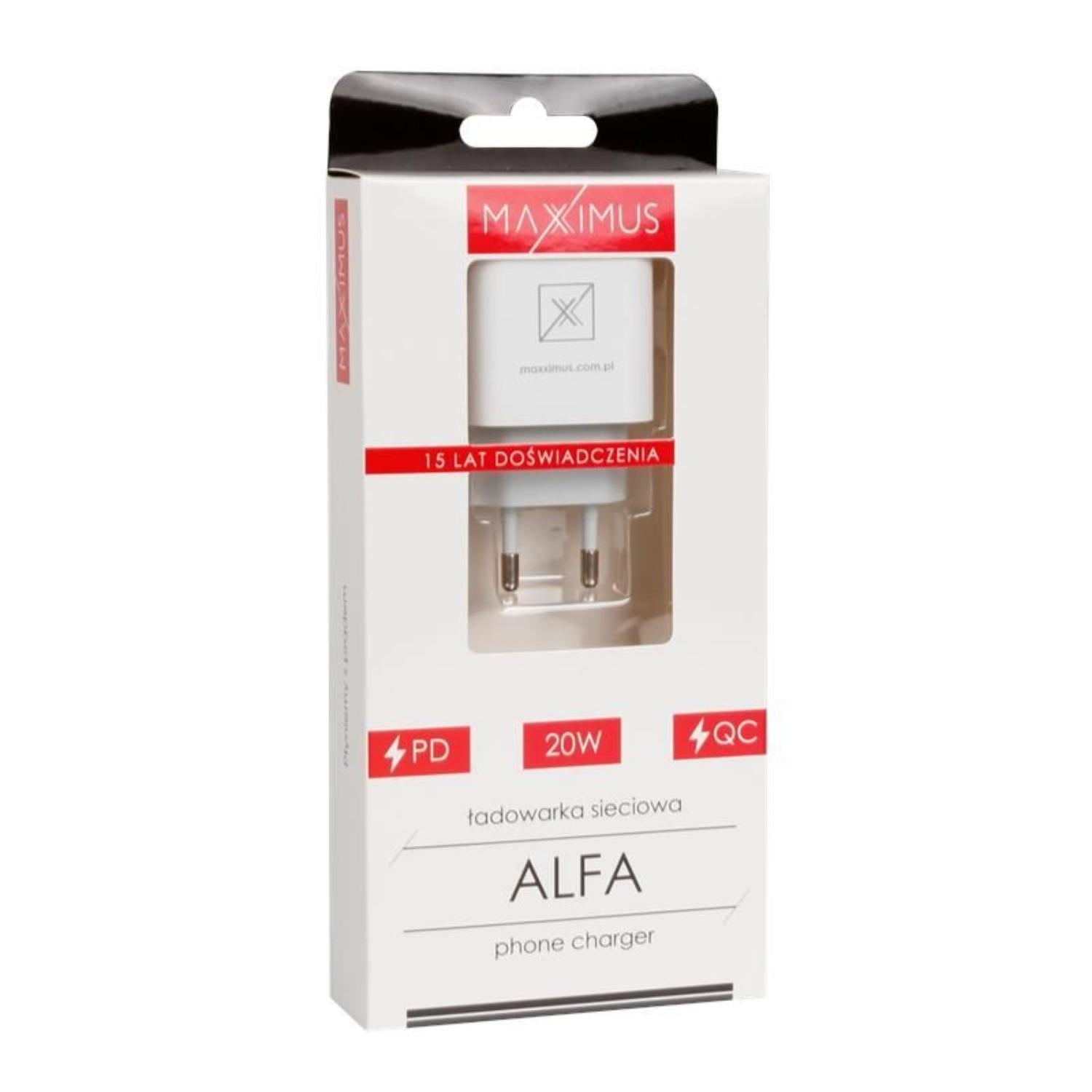 Łaowarka Sieciowa MX ALFA 20W PD+QC, USB-A+C biała TTT