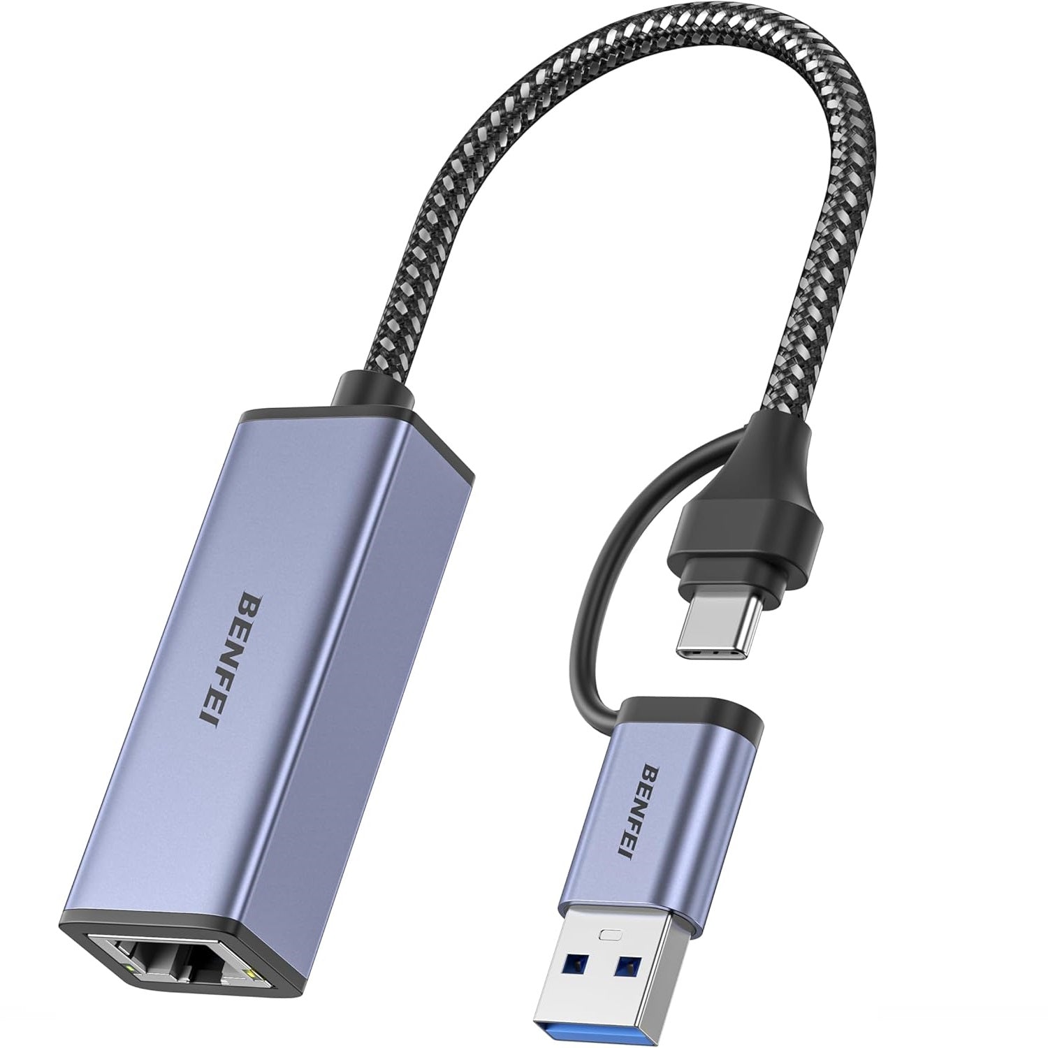 BENFEI adapter USB A USB C to RJ45 USB 3.0 gray