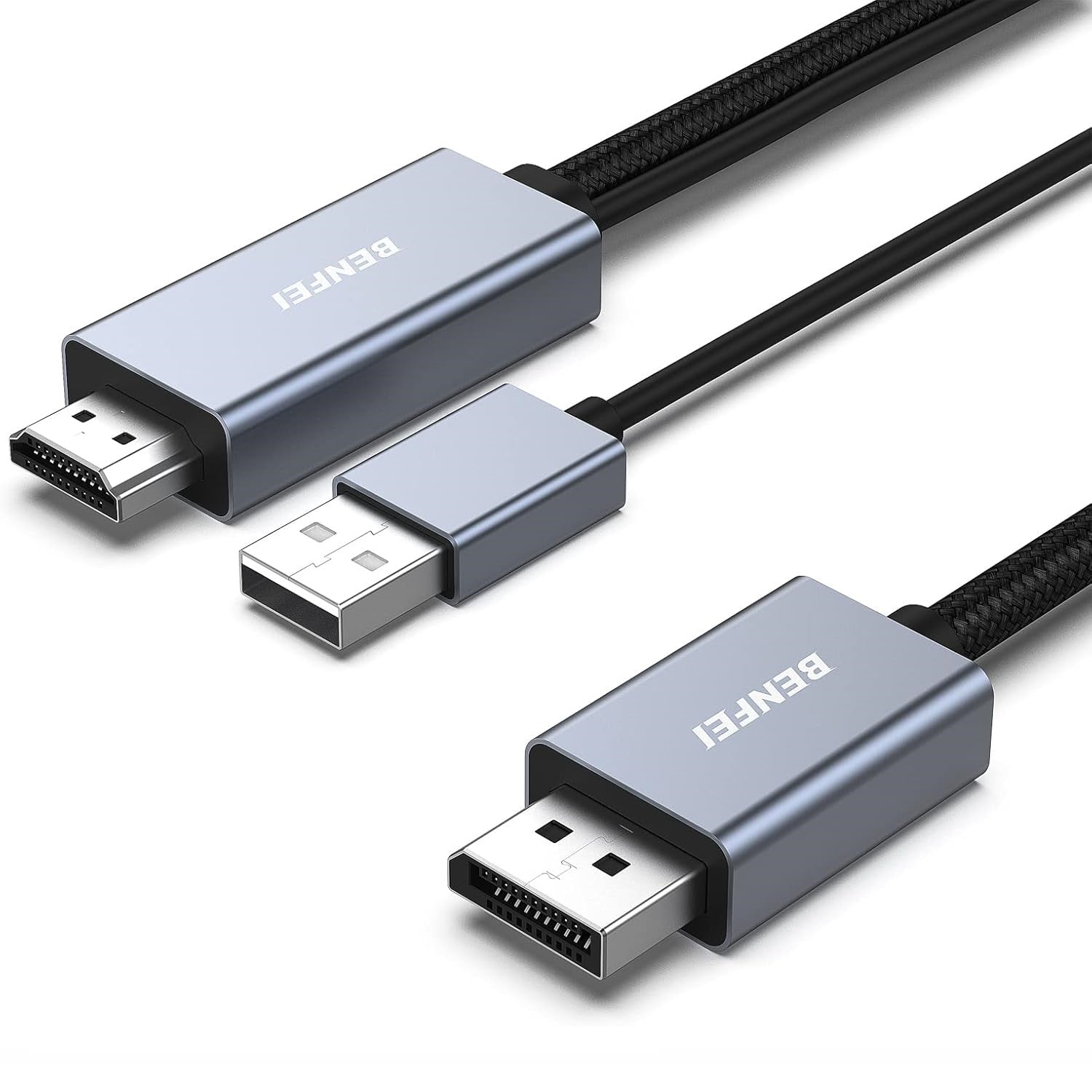 BENFEI cable HDMI to DisplayPort 4K 60Hz 2K 144Hz 1080P 165Hz unidirectional 1.8 m gray