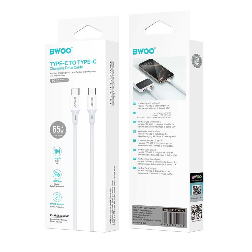 BWOO Cable USB-C - USB-C 1m 60W ABS + TPE X282 C-C white