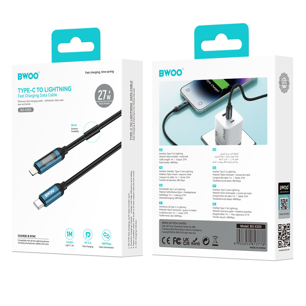 Câble USB-C BWOO 1m 27W avec affichage LED