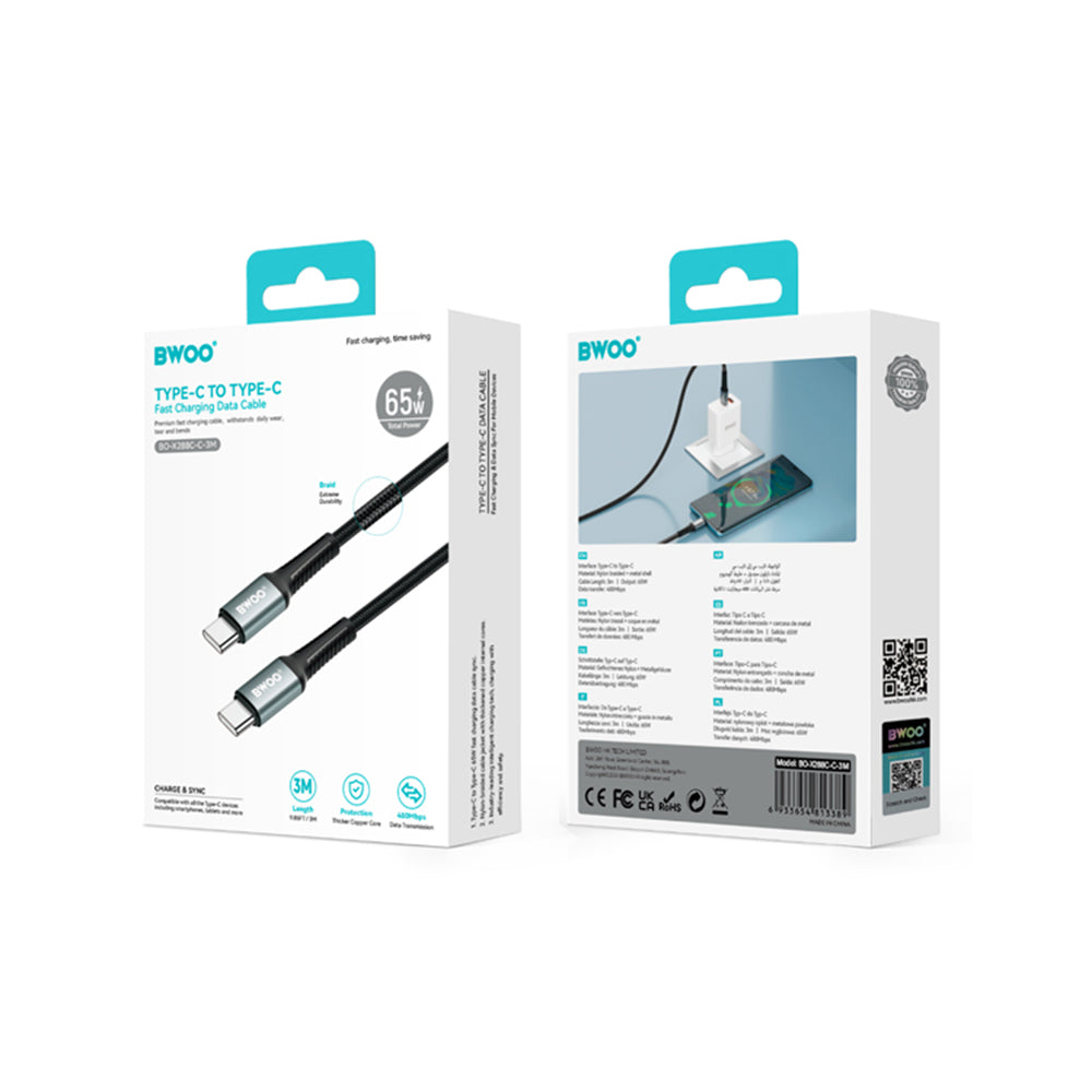 BWOO Braided Cable USB-C - USB-C 3m 60W black
