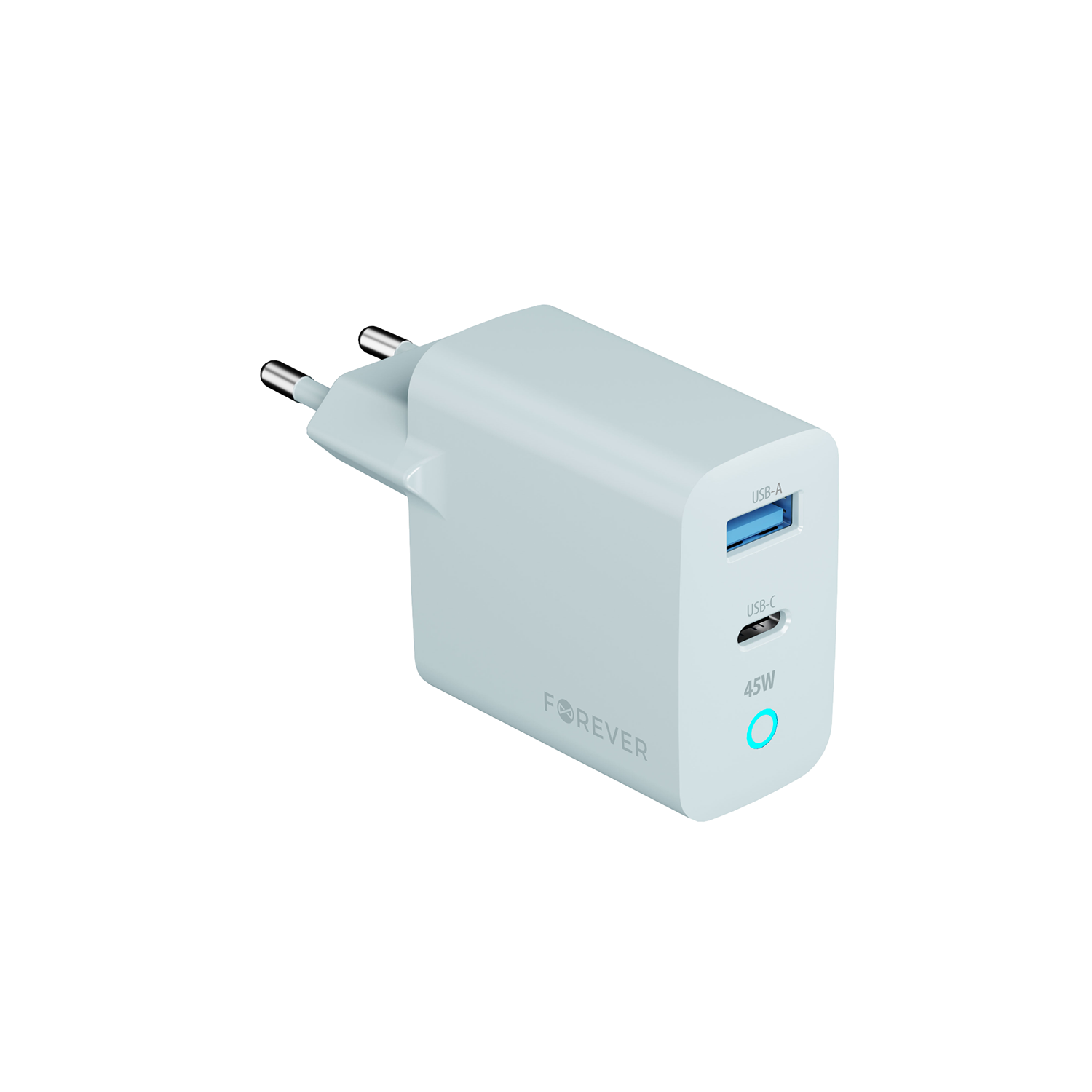 Forever Vibe-TC45AC GaN PD QC charger 1x USB-C 1x USB 45W silver