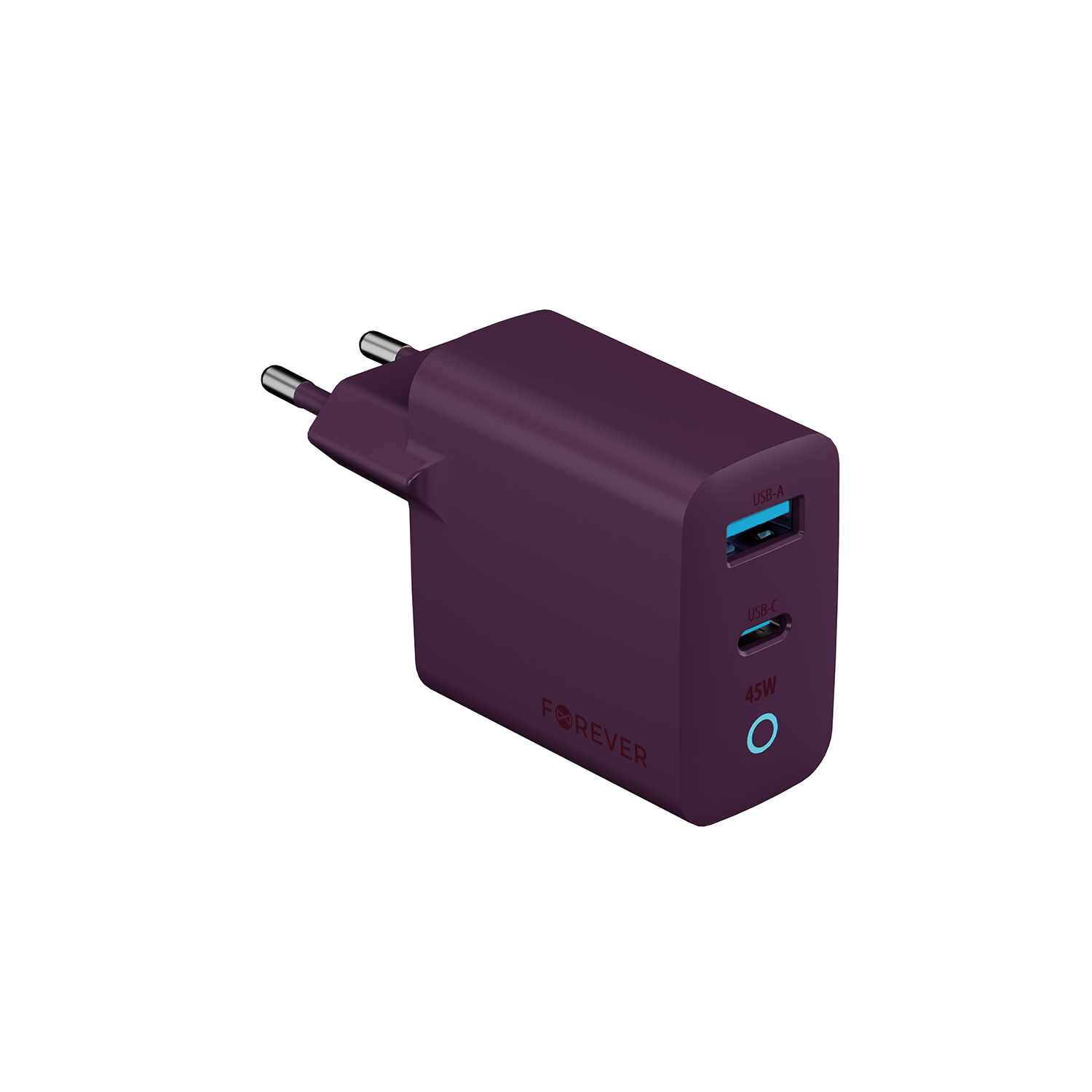 Forever Vibe-TC45AC GaN PD QC charger 1x USB-C 1x USB 45W dark cherry
