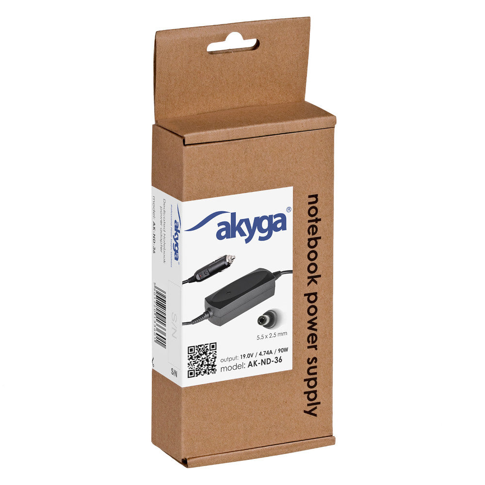 Akyga AK-ND-36 car notebook power supply dedicated for Asus / Toshiba (19 V | 4,74 A | 90 W | 5,5 x 2,5 mm)