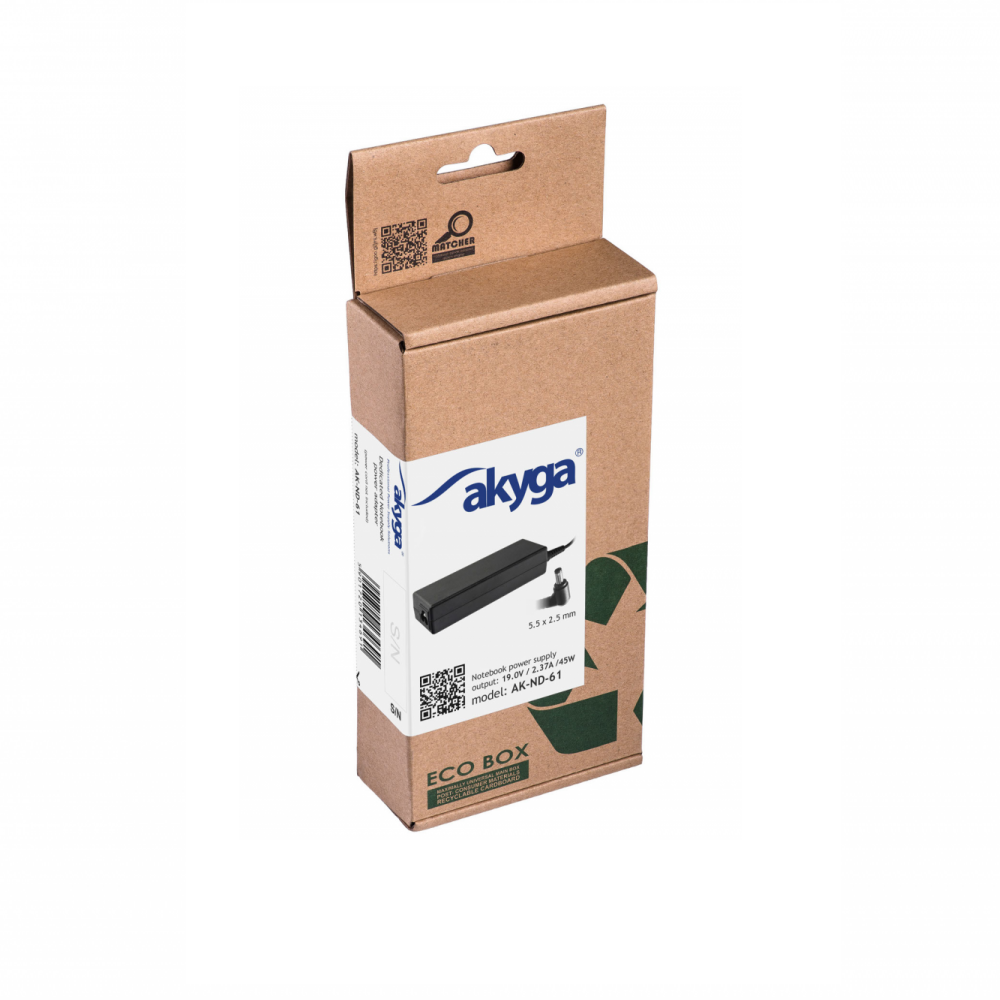 Akyga notebook power supply (19 V | 2,37 A | 45 W | 5,5x2,5mm) AK-ND-61