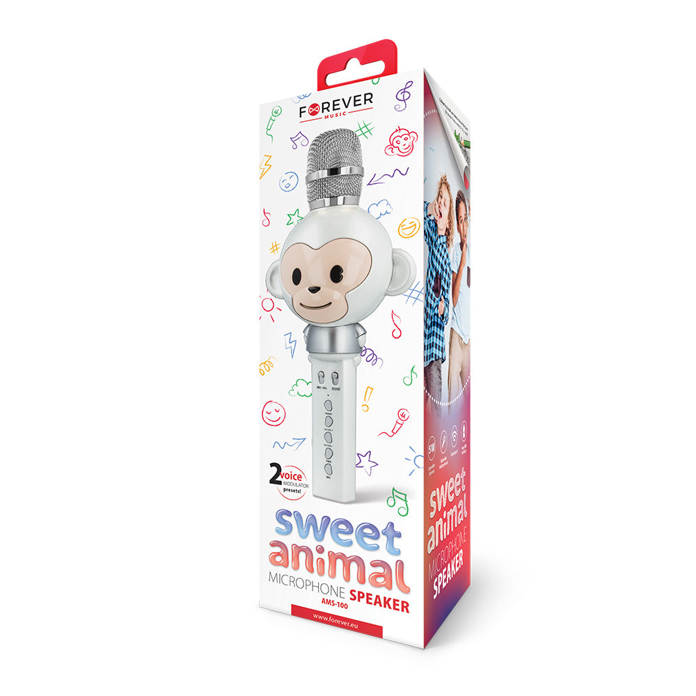 Forever microphone with Bluetooth speaker Animal white AMS-100