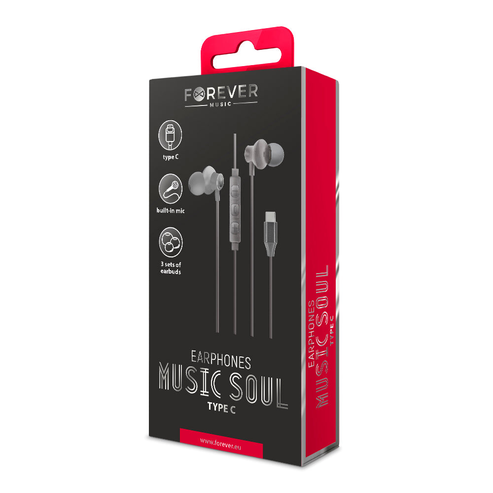 Forever wired earphones Music Soul USB-C black with microphone