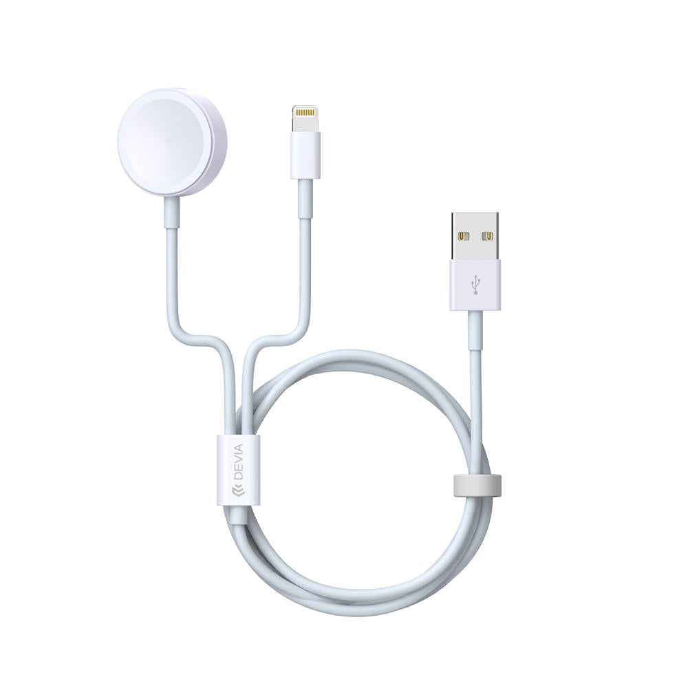 Devia cable 2in1 Smart EA199 USB - Lightning white with inductive magnetic charger for Apple Watch