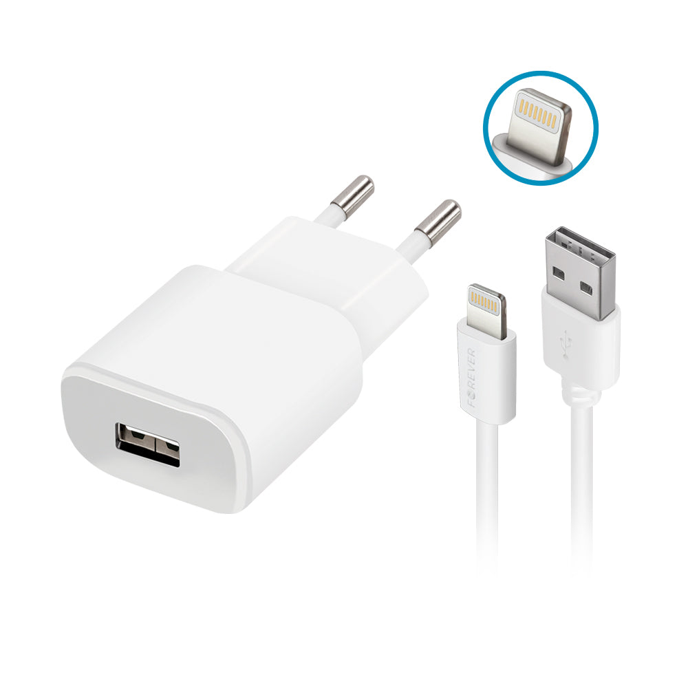 Chargeur secteur Forever TC-01 1x USB 1A blanc + câble Lightning
