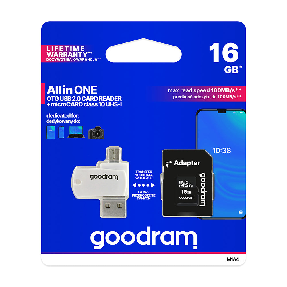 GoodRam memory card 16GB microSDHC cl. 10 UHS-I + adapter + card reader