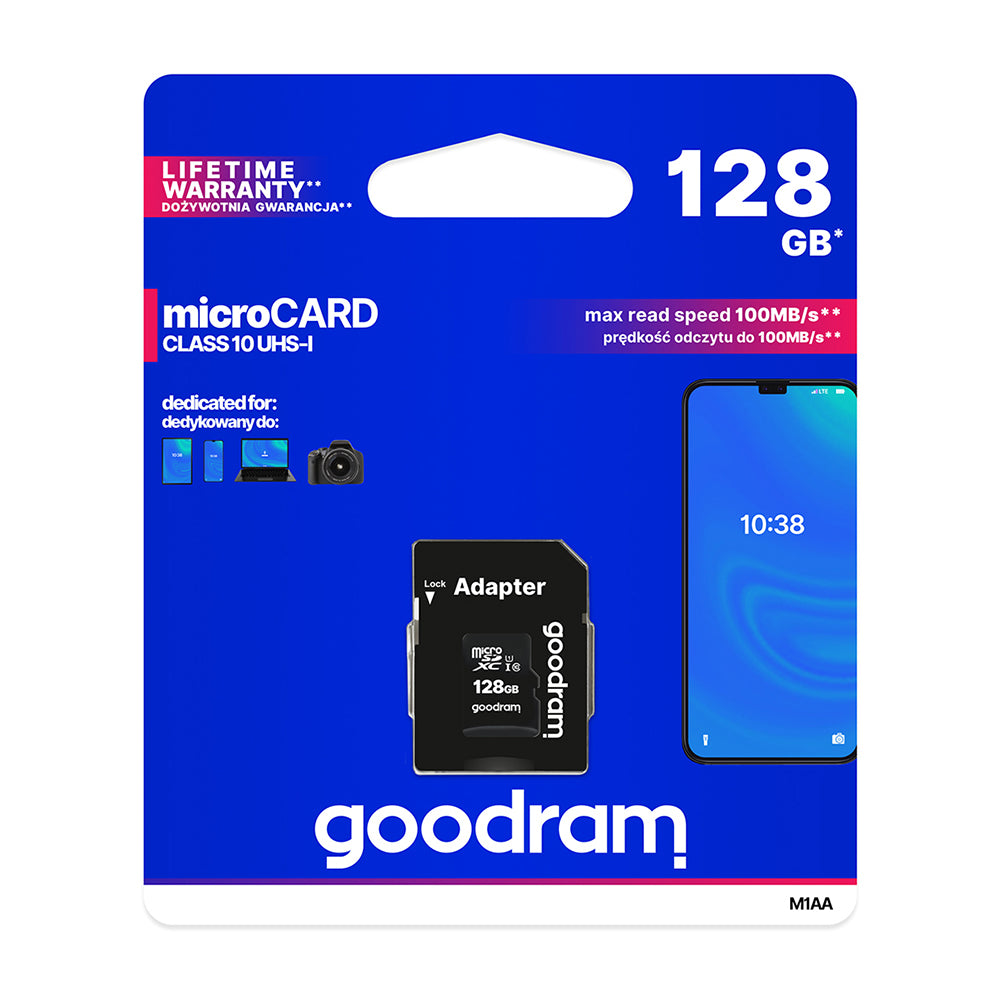 Carte mémoire GoodRam microSDXC 128GB Classe 10 UHS-I 100/10 MB/s + adaptateur