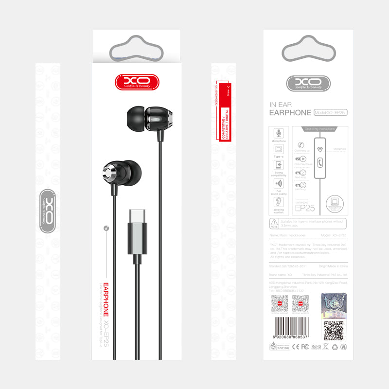 XO wired earphones EP25 USB-C white