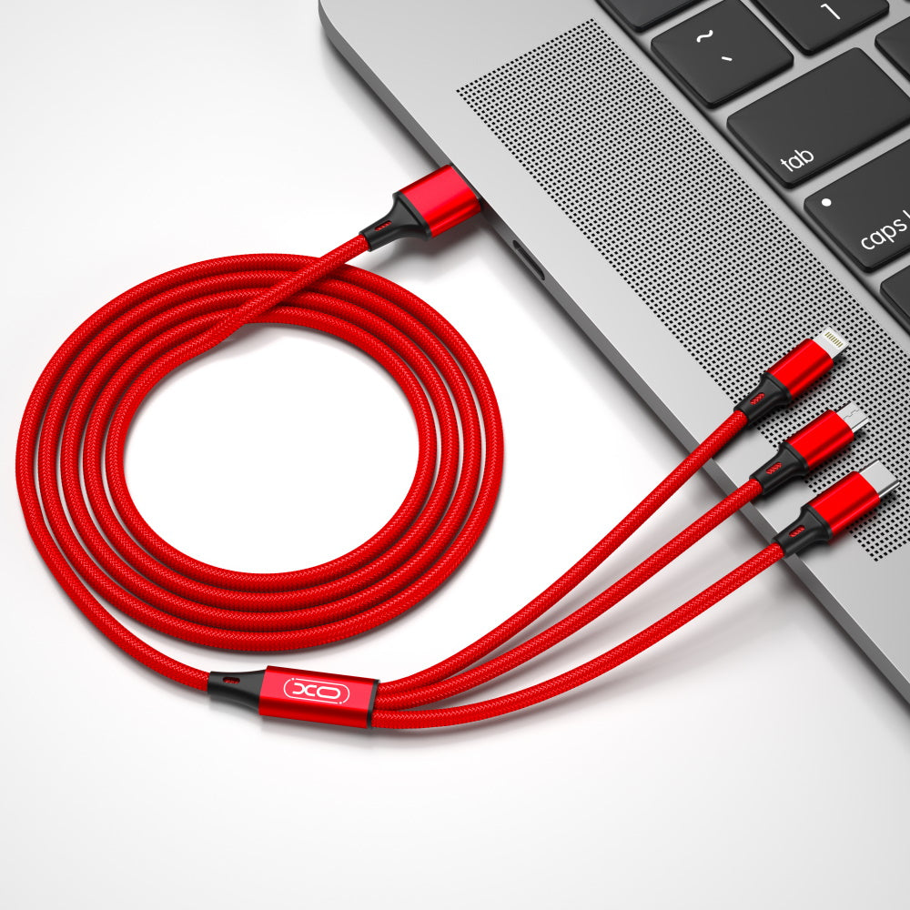 XO cable NB173 3in1 USB - Lightning + USB-C + microUSB 1,2 m 2,4A red