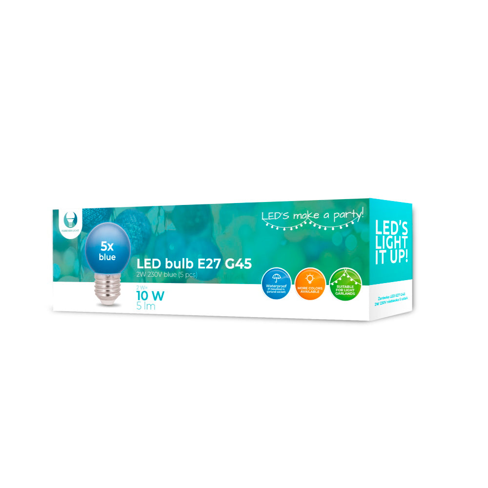 Ampoule LED E27 G45 2W 230V Bleu - Pack de 5