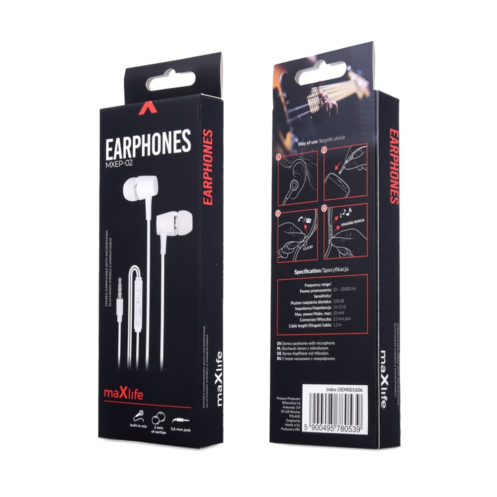 Écouteurs Maxlife MXEP-02 jack 3,5mm blanc