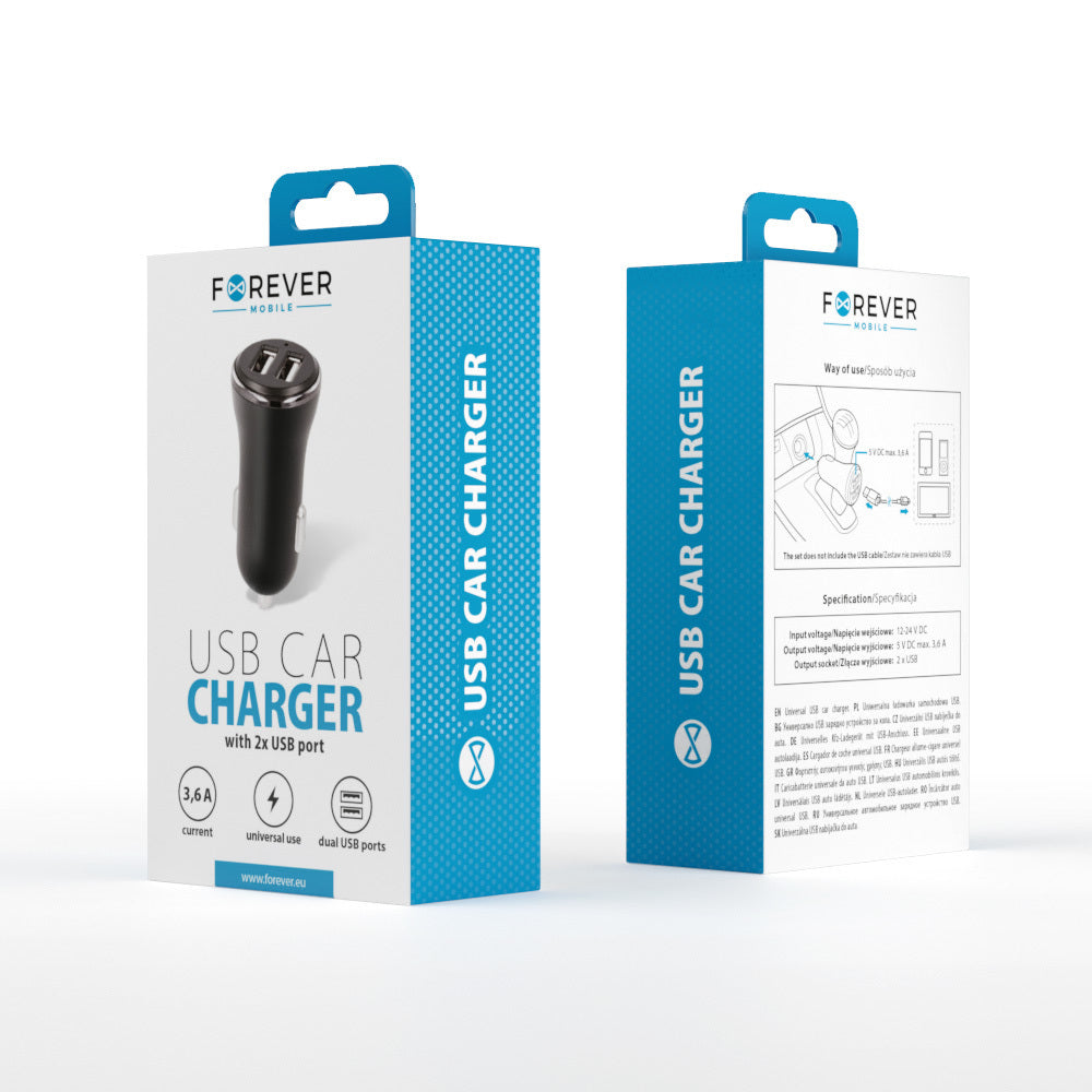 Chargeur voiture Forever CC-03 — 2x USB 3,6A noir