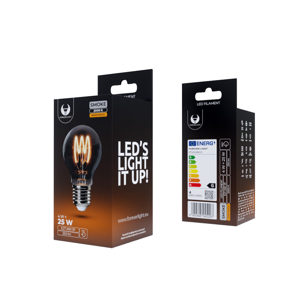 Ampoule LED Filament E27 A60 4W 230V 2000K 250lm Fumée Forever Light
