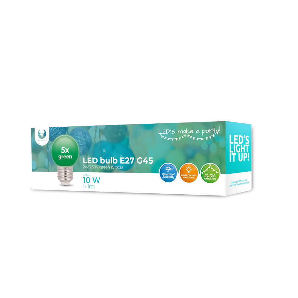 Ampoule LED E27 G45 2W 230V vert - Pack de 5