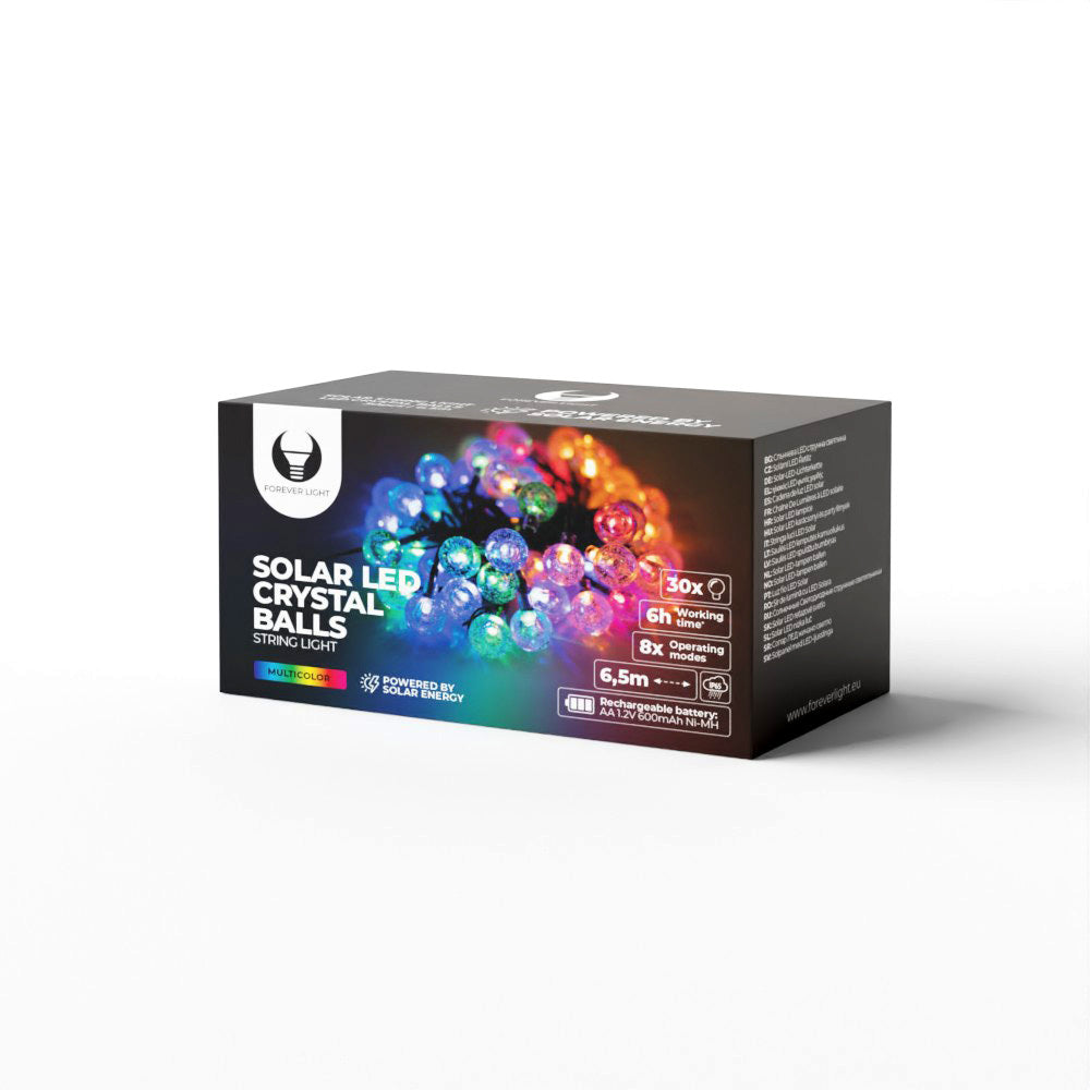 Guirlande LED Solaire Boules Cristal SCB61 6,5m 30 LED Multicolore