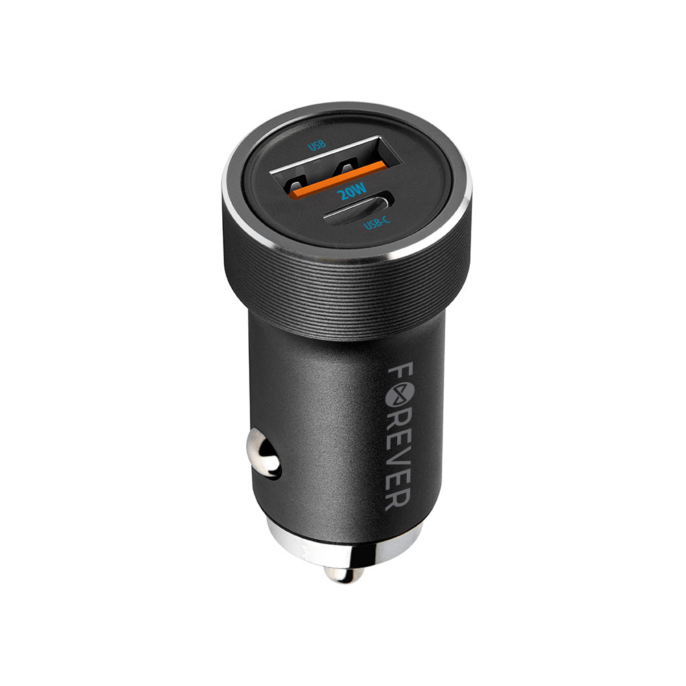 Chargeur voiture Forever CC-06 — 2 ports USB/USB-C 20W PD QC + câble USB-C