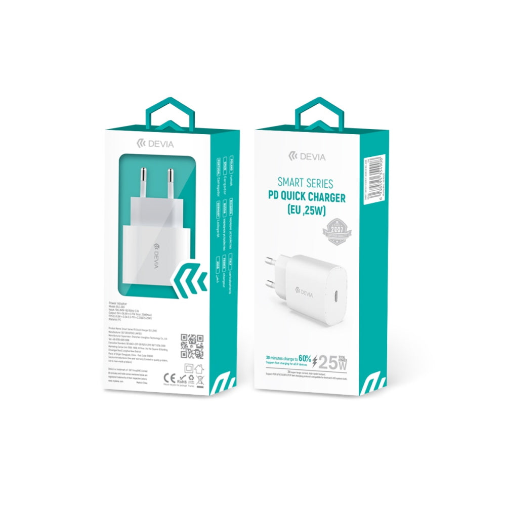 Chargeur mural Devia Smart PD 25W USB-C blanc