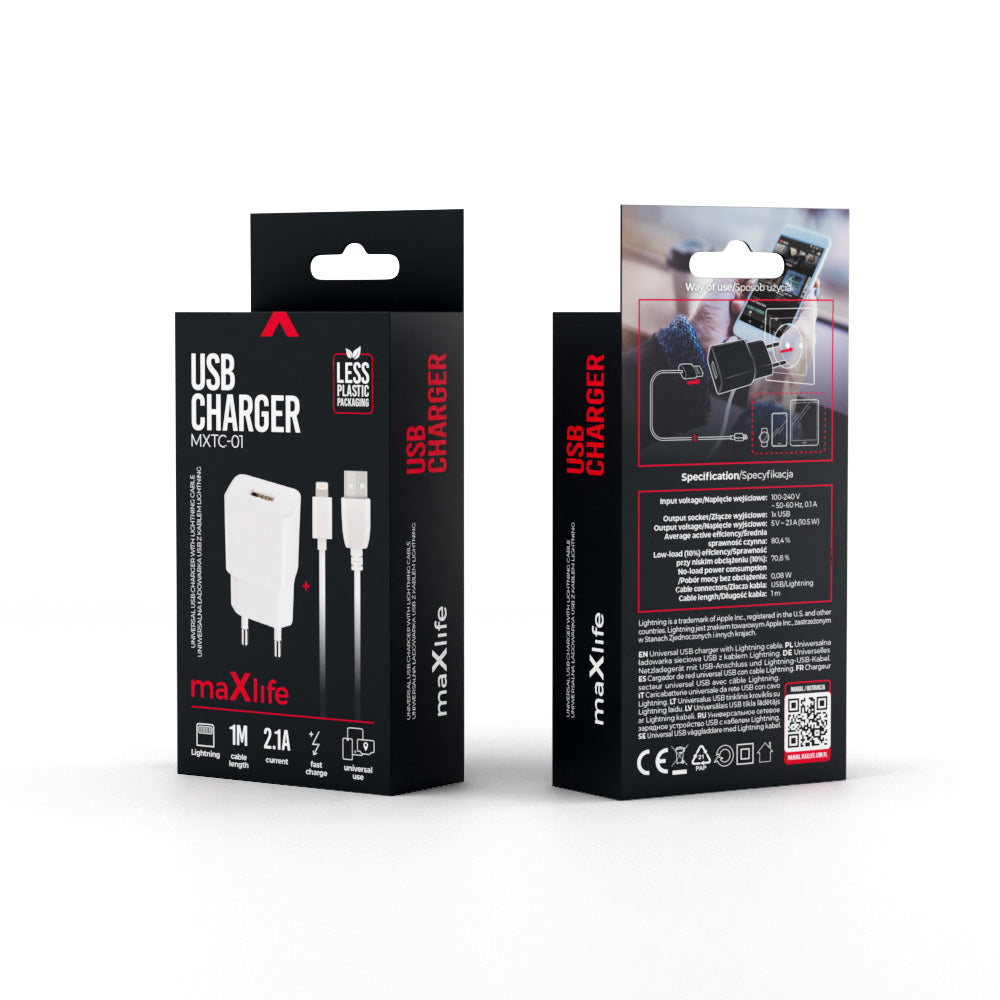 Maxlife MXTC-01 charger 1x USB 2.1A white + Lightning cable