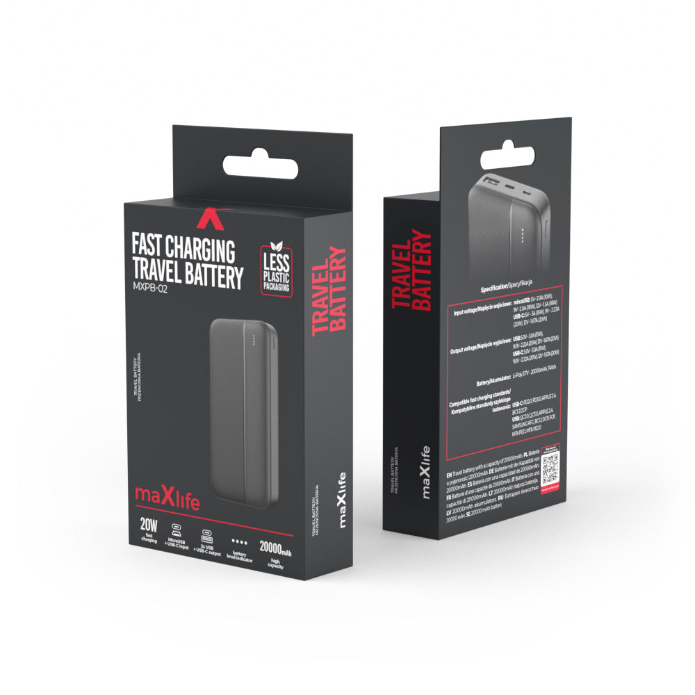 Chargeur portable Maxlife MXPB-02 PD QC 20W 20000 mAh noir
