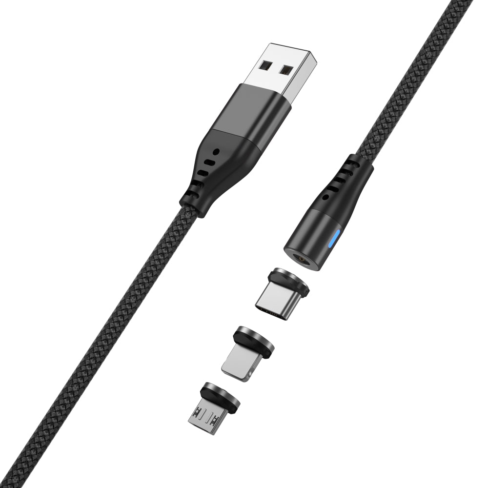 Maxlife MXUC-02 magnetic cable USB - Lightning + USB-C + microUSB 1,0 m 2A black nylon