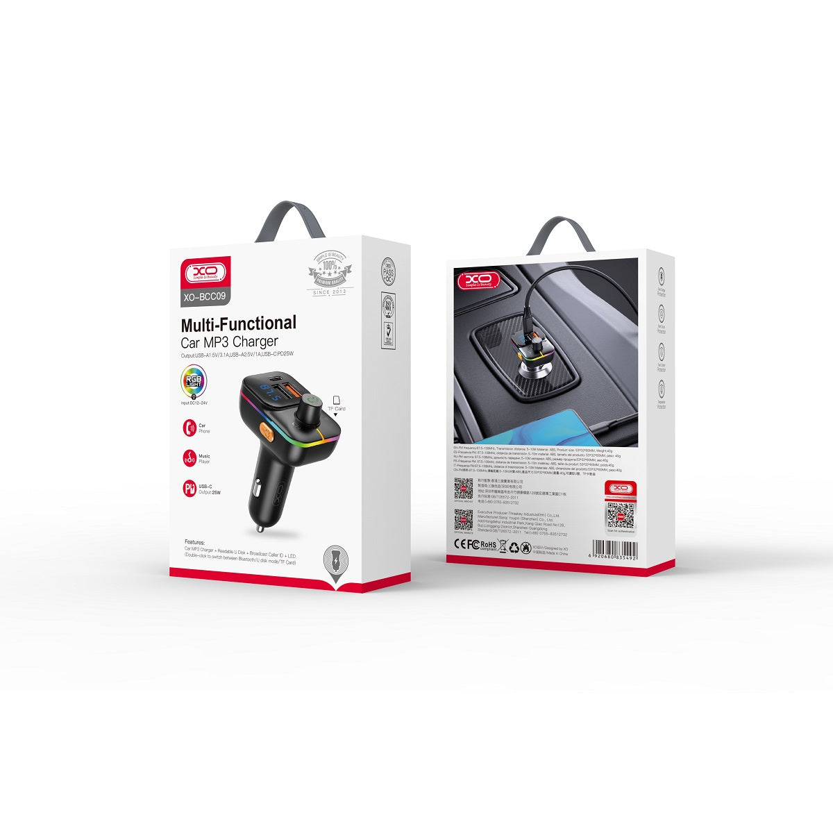 XO transmitter FM BCC09 Bluetooth MP3 car charger 25W black