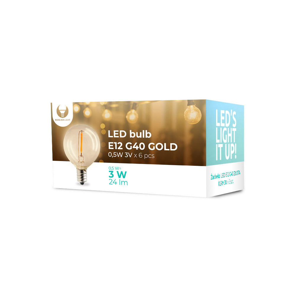 Forever Light LED Bulb E12 G40 0.5W 3V 24lm FL-2B gold 6pcs