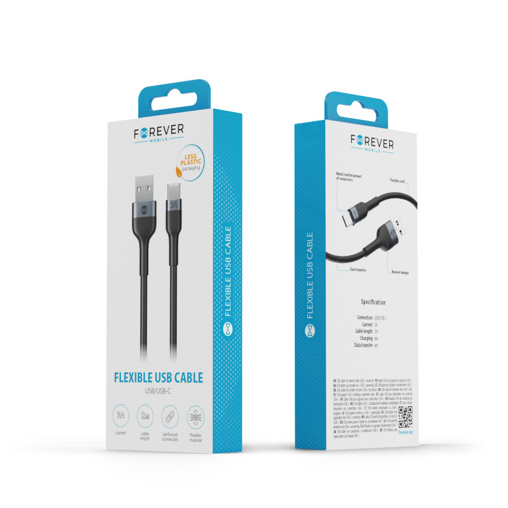 Câble USB-C Forever Flexible — 1m, 3A, charge rapide et transfert données