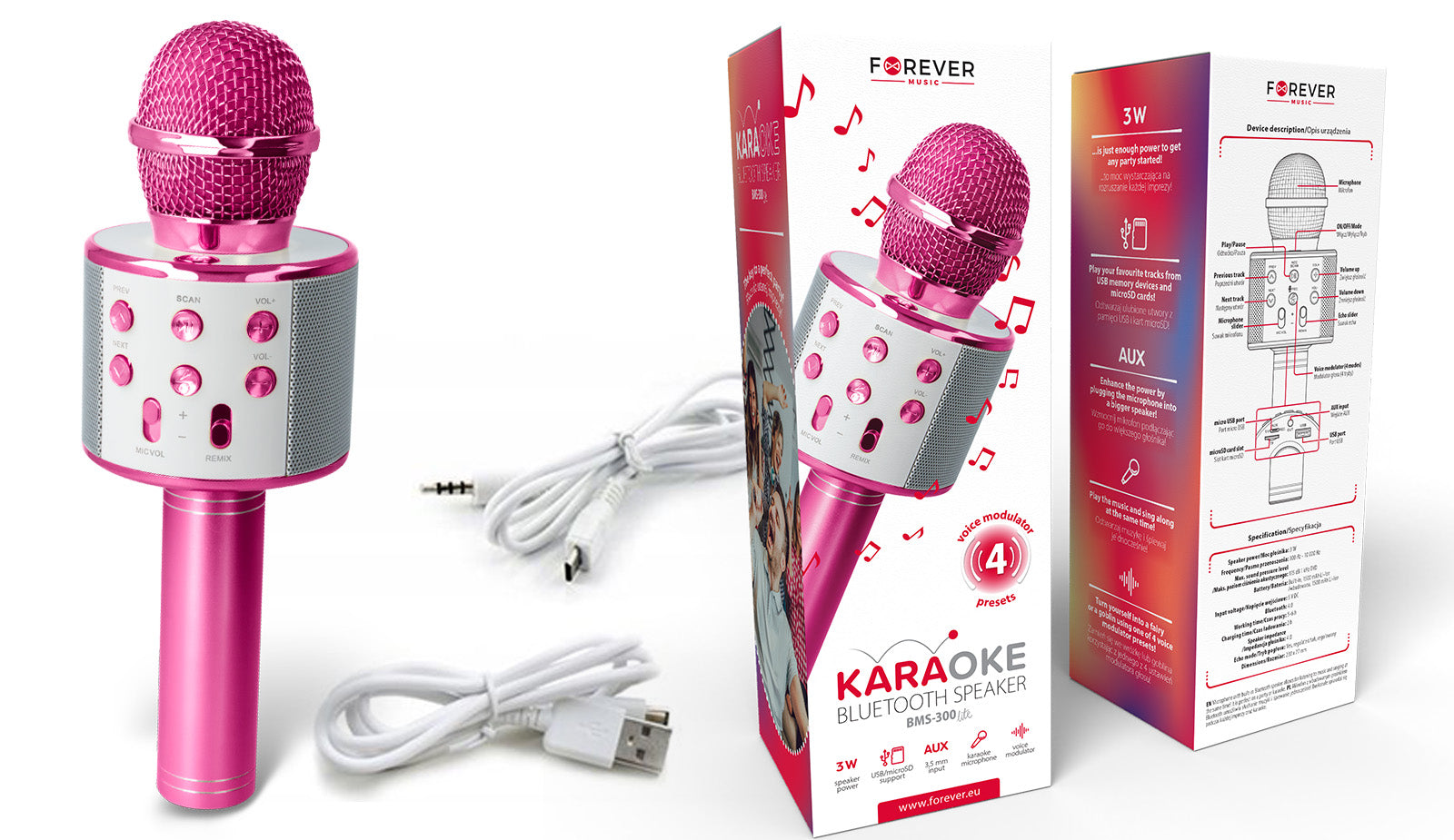 Forever Bluetooth microphone with speaker BMS-300 Lite pink