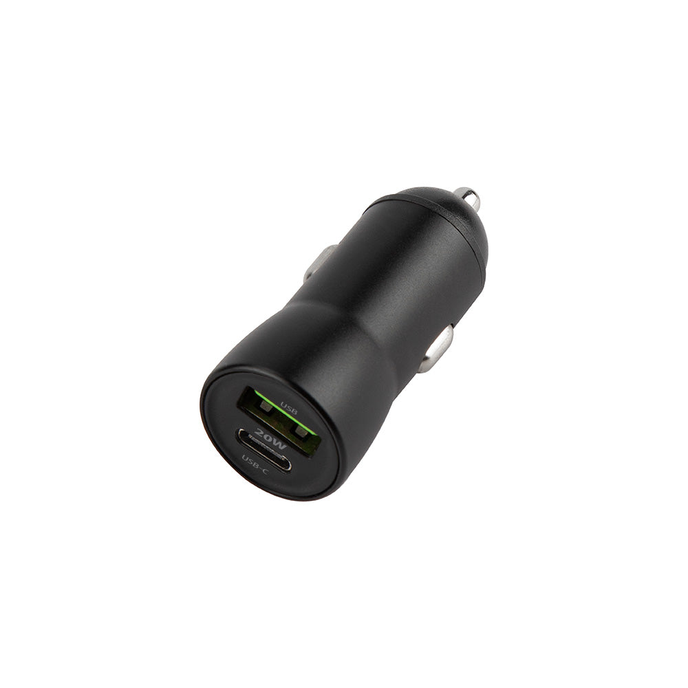 Maxlife MXCC-04 PD QC car charger 1x USB-C 1x USB 20W black + USB-C - Lightning cable 27W