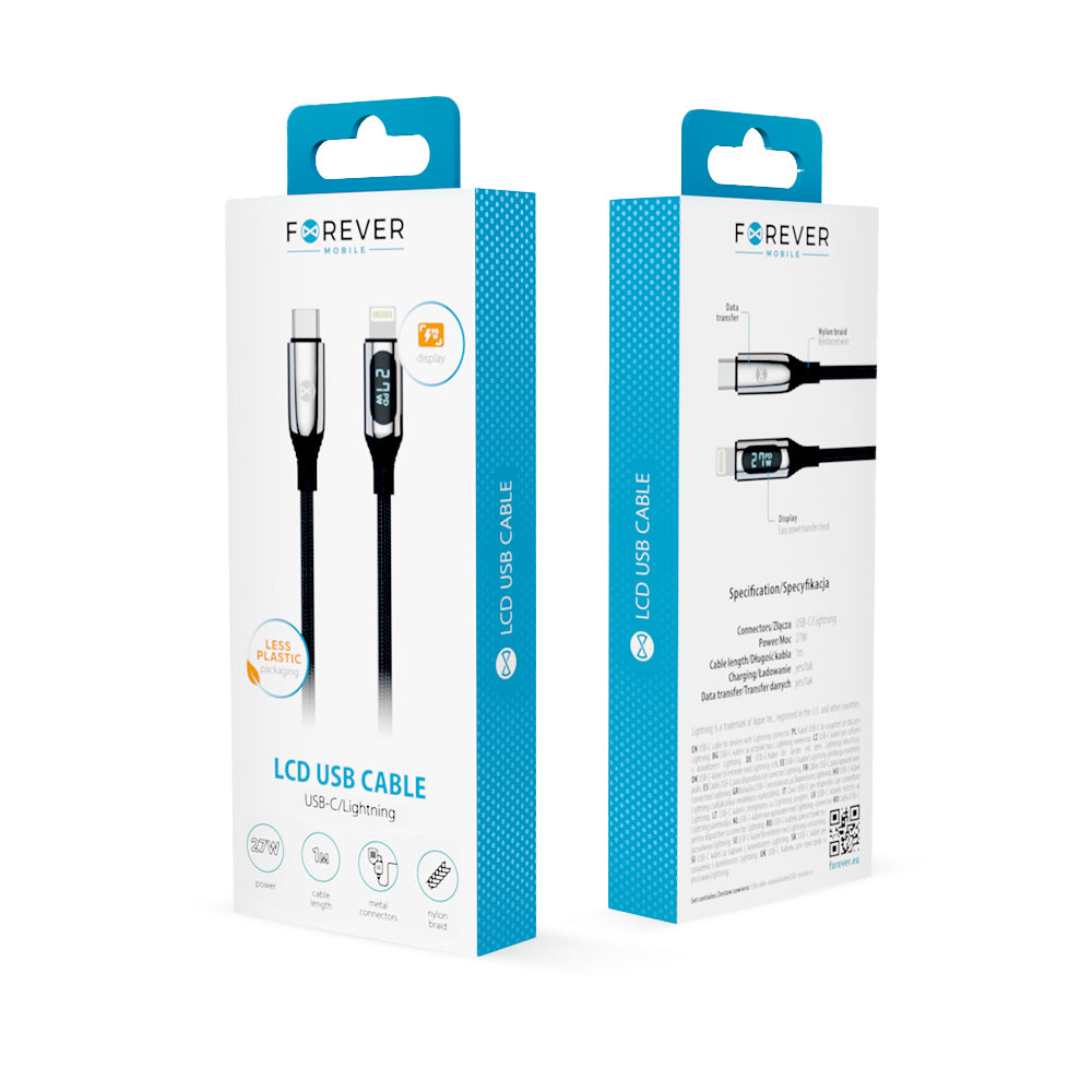 Câble USB-C vers Lightning Forever — 1,0 m, 27W, charge rapide avec affichage LCD