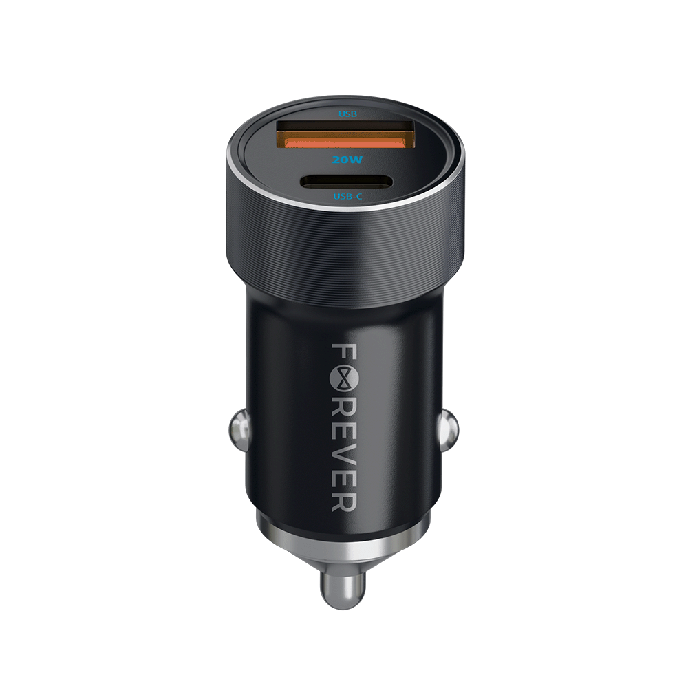 Chargeur voiture Forever CC-06 — 2 ports USB/USB-C 20W PD QC + câble USB-C