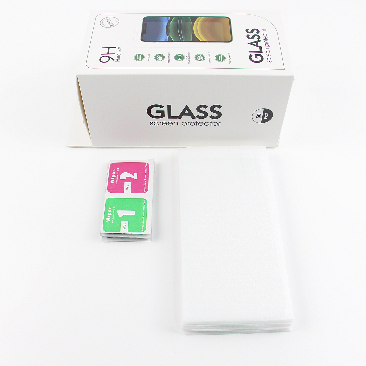 Verre trempé 2,5D pour iPhone 16/17/17 Pro — 9H (pack 50)