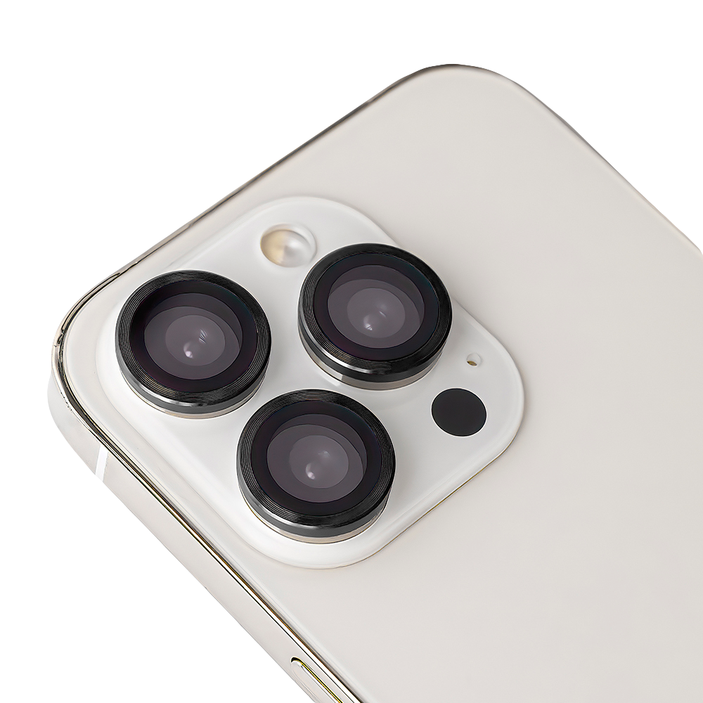 Set of lens glasses for iPhone 15 Pro / 15 Pro Max black frame (3pcs)
