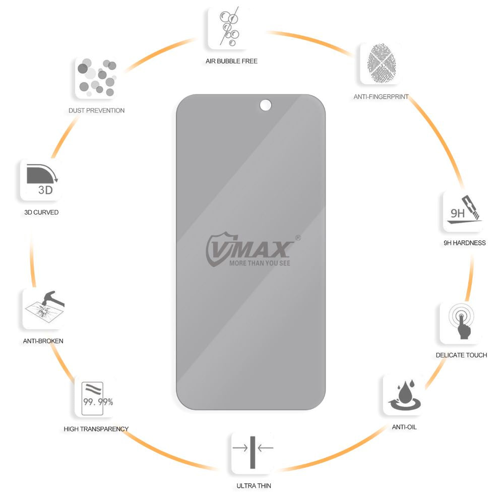 Vmax tempered glass 0.33mm 2,5D high clear privacy glass for iPhone 7 / 8 / SE2020 / SE2022