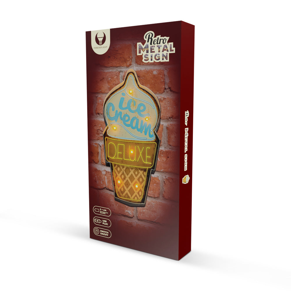 Enseigne LED Rétro Ice Cream Forever Light - Plaque Métal 3D