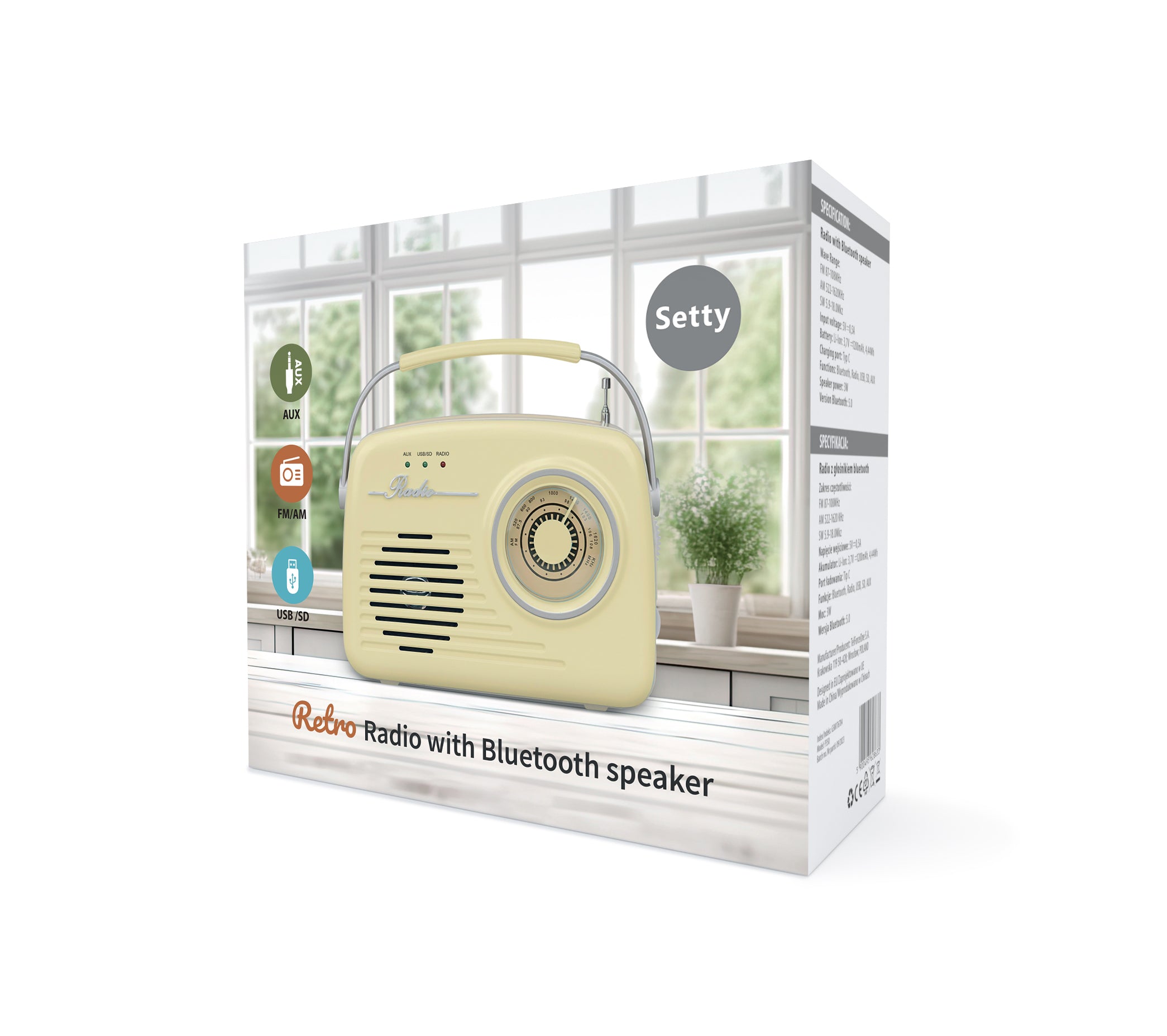 Enceinte Bluetooth Setty Retro P350 beige — Radio FM