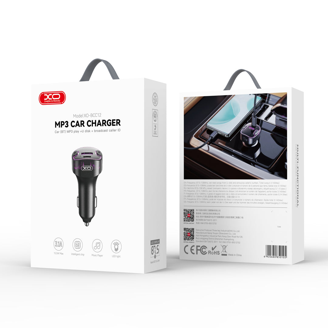 XO transmitter FM BCC12 Bluetooth MP3 car charger 3,1A black