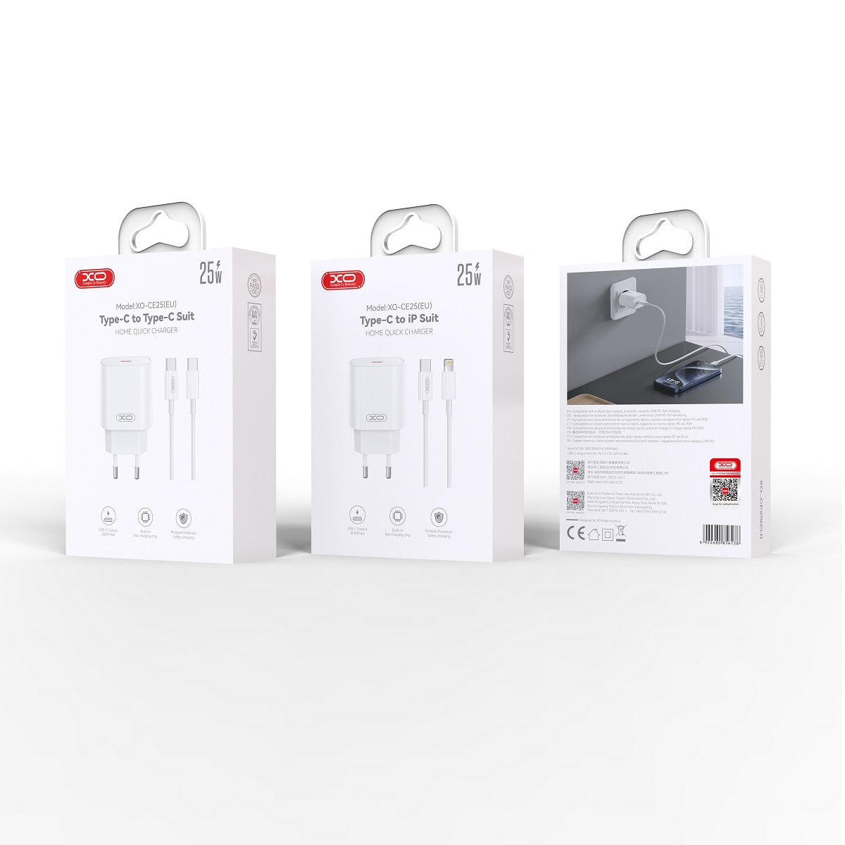 XO wall charger CE25 PD 25W 1x USB-C white + cable USB-C - Lightning