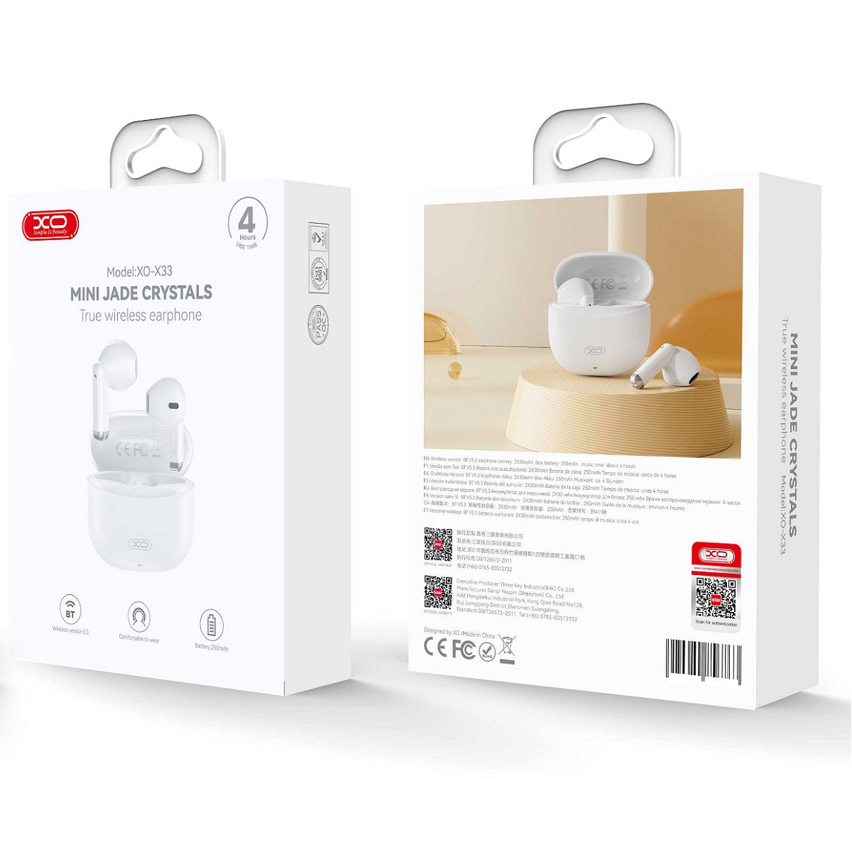 Écouteurs Bluetooth XO X33 TWS — Blanc sans fil