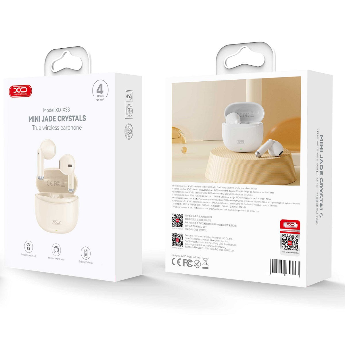 Écouteurs XO X33 TWS Bluetooth 5.3 — Beige